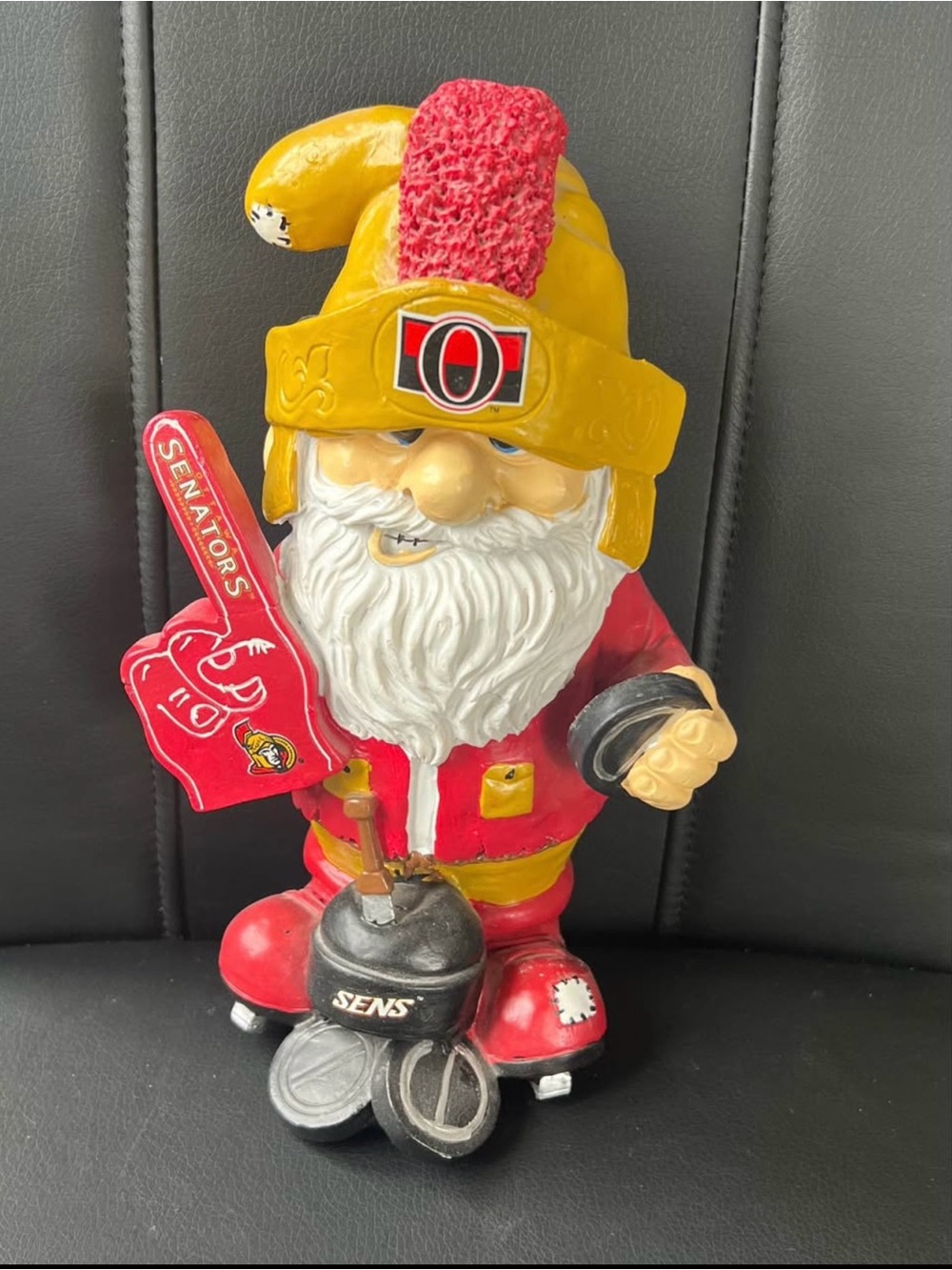 NHL Ottawa Senators Red and Yellow Hockey Gnome Figurine